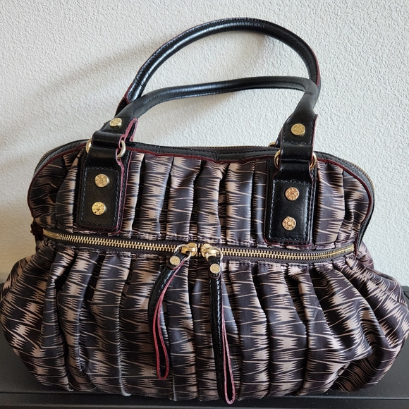 MZ Wallace Handbags - MZ Wallace Bea Satchel Nylon Tote Handbag In Brown and Creme/tan
